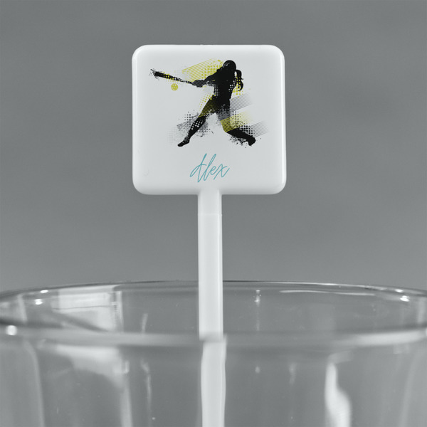 Softball White Plastic Stir Stick - Square - Main