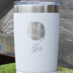 Softball 20 oz Stainless Steel Tumbler - White - Single Sided (Personalized)