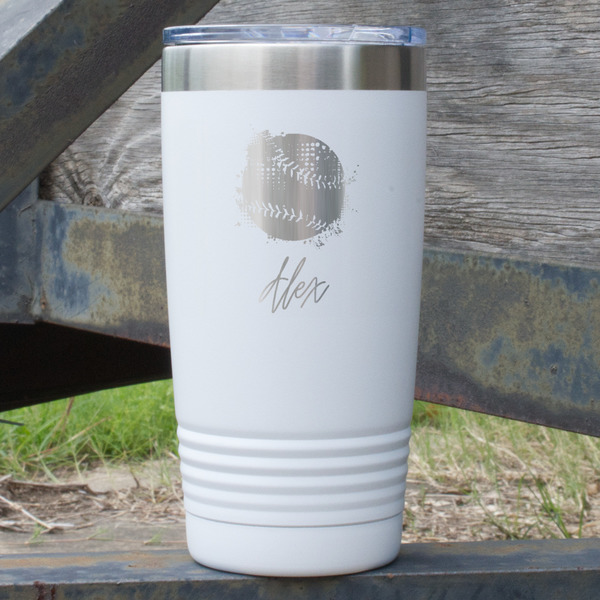 Custom Softball 20 oz Stainless Steel Tumbler - White - Single Sided (Personalized)