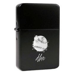 Softball Windproof Lighter - Black - Single Sided & Lid Engraved (Personalized)