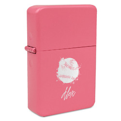 Softball Windproof Lighter - Pink - Single Sided & Lid Engraved (Personalized)