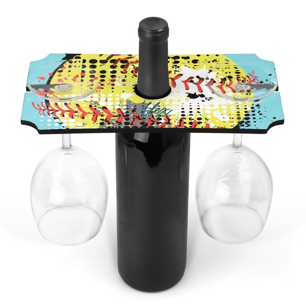 Custom Softball Wine Bottle & Glass Holder (Personalized)