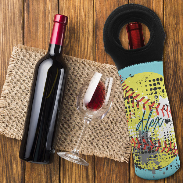 Softball Wine Tote Bag - FLATLAY