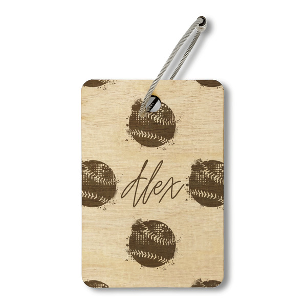 Custom Softball Wood Luggage Tag - Rectangle (Personalized)