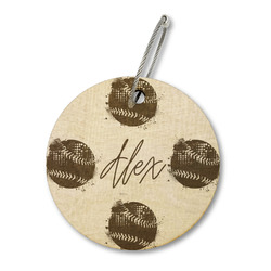 Softball Wood Luggage Tag - Round (Personalized)