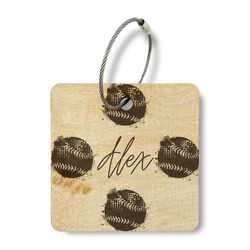 Softball Wood Luggage Tag - Square (Personalized)