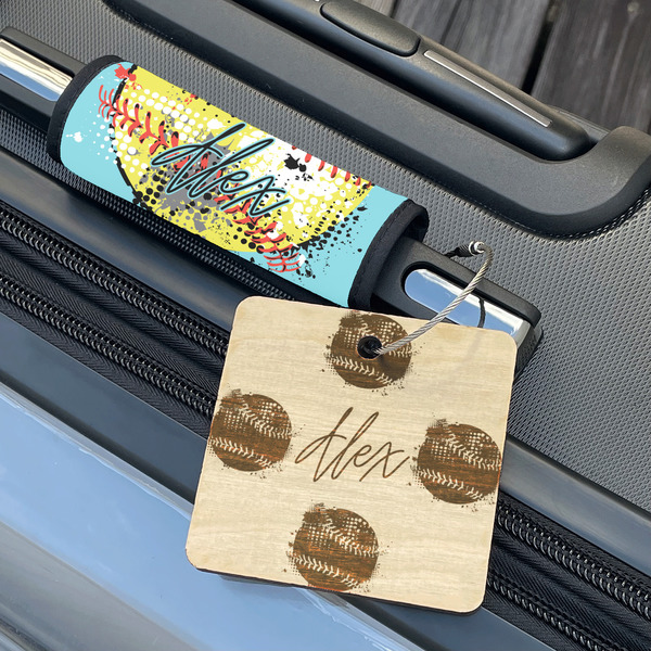 Softball Wood Luggage Tags - Square - Lifestyle