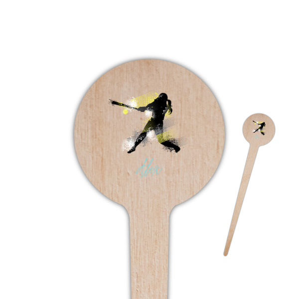 Custom Softball 4" Round Wooden Food Picks - Single Sided (Personalized)