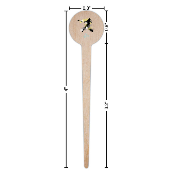 Softball Wooden 4" Food Pick - Round - Dimensions