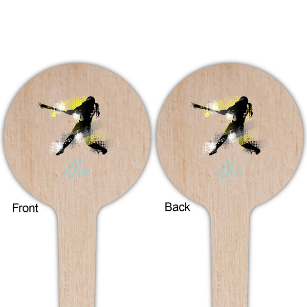 Softball Wooden 4" Food Pick - Round - Double Sided - Front & Back