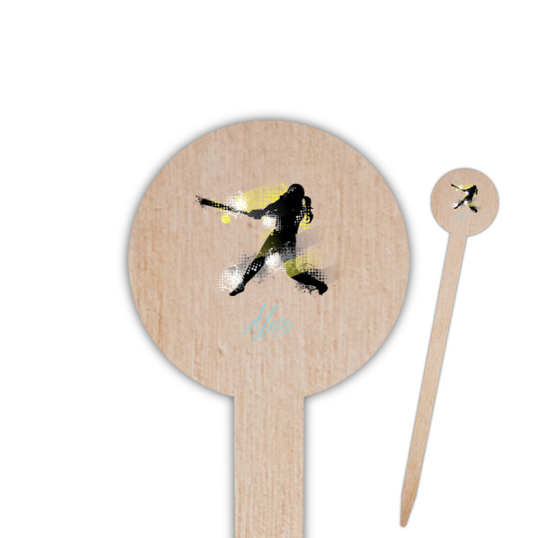 Custom Softball 6" Round Wooden Food Picks - Single Sided (Personalized)
