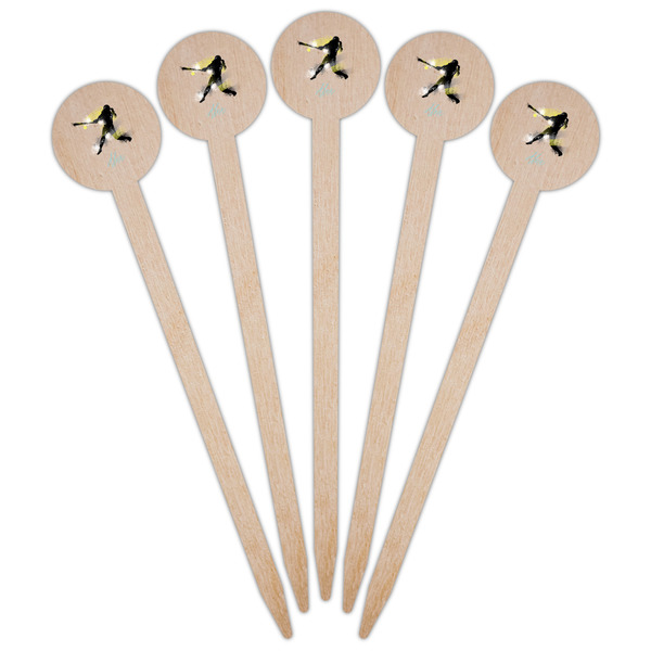 Softball Wooden 6" Food Pick - Round - Fan View