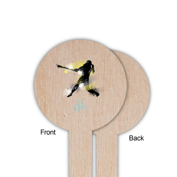 Softball Wooden 6" Food Pick - Round - Single Sided - Front & Back