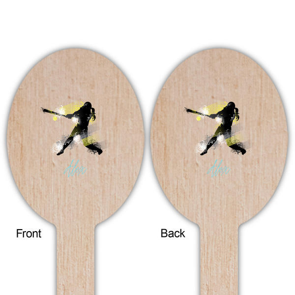 Softball Wooden Food Pick - Oval - Double Sided - Front & Back