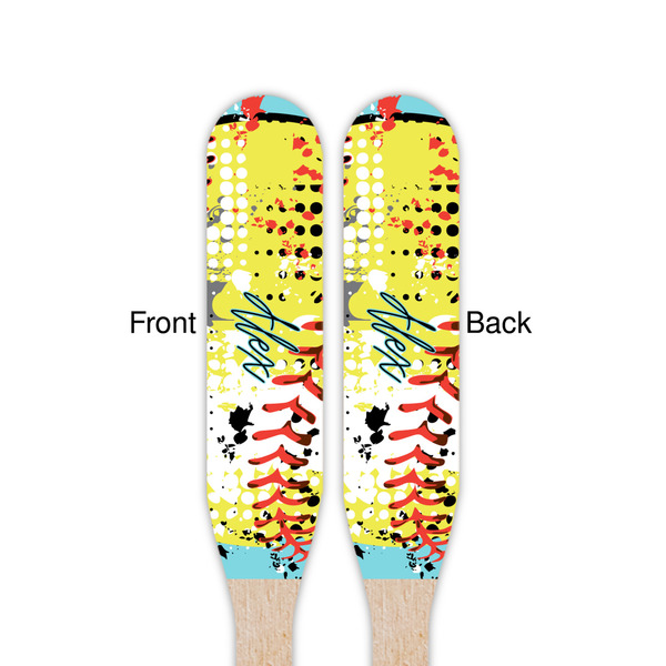 Softball Wooden Food Pick - Paddle - Double Sided - Front & Back