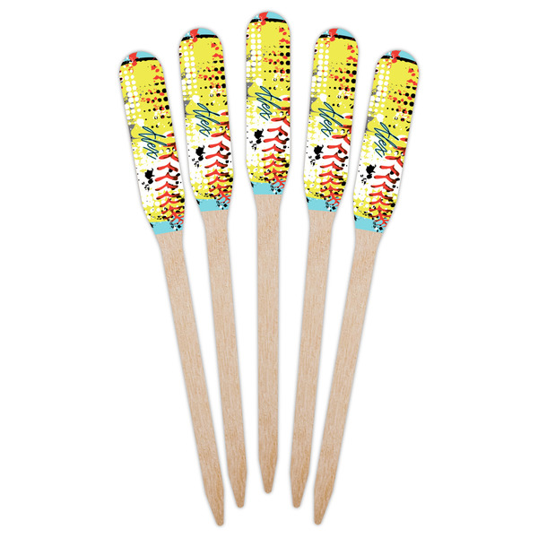 Softball Wooden Food Pick - Paddle - Fan View