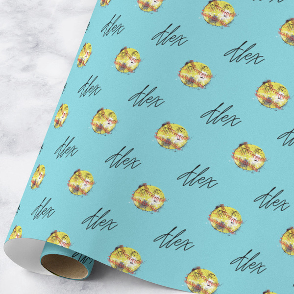 Custom Softball Wrapping Paper Roll - Large - Matte (Personalized)