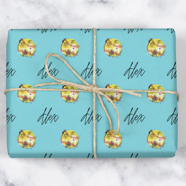 Softball Wrapping Paper Roll - Matte - Wrapped Box