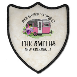 Camper Iron On Shield Patch B w/ Name or Text