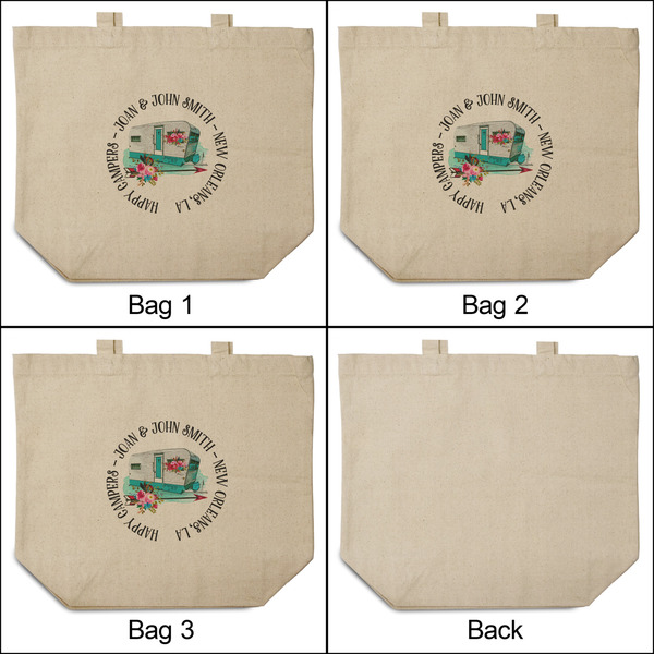 Camper 3 Reusable Cotton Grocery Bags - Front & Back View