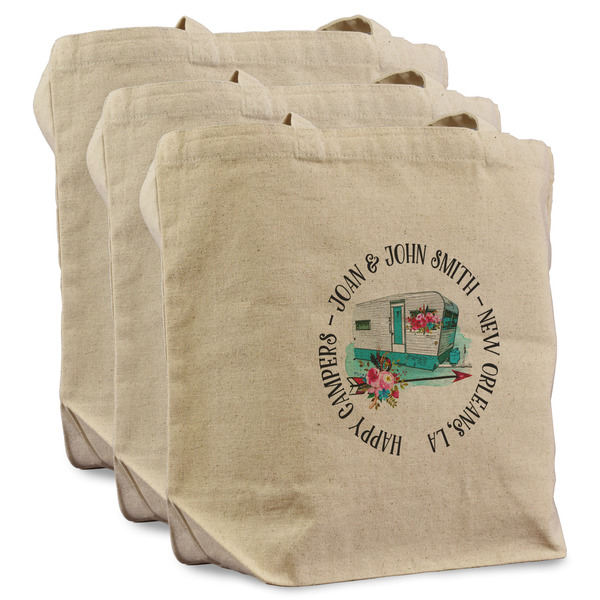 Custom Camper Reusable Cotton Grocery Bags - Set of 3 (Personalized)