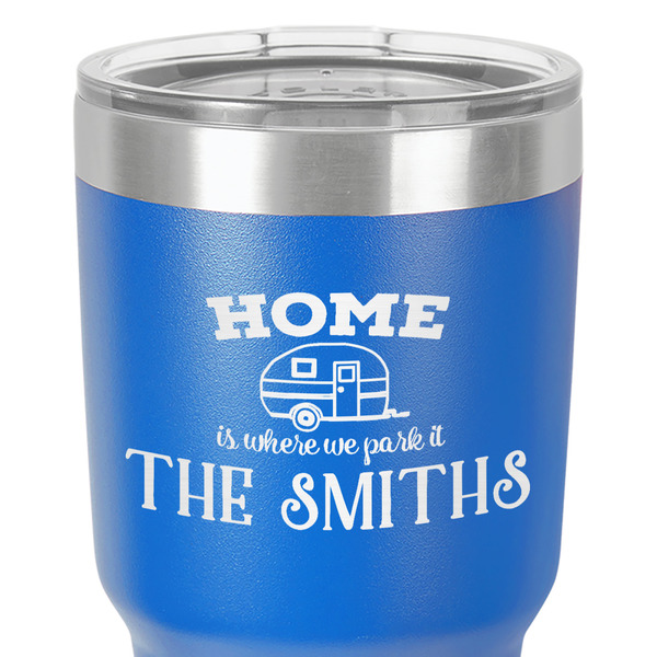 Camper 30 oz Stainless Steel Ringneck Tumbler - Blue - Close Up