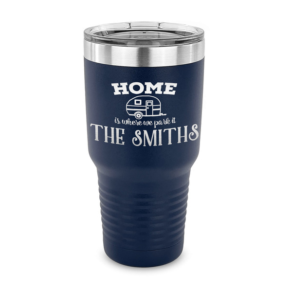 Custom Camper 30 oz Stainless Steel Tumbler - Navy - Single Sided (Personalized)