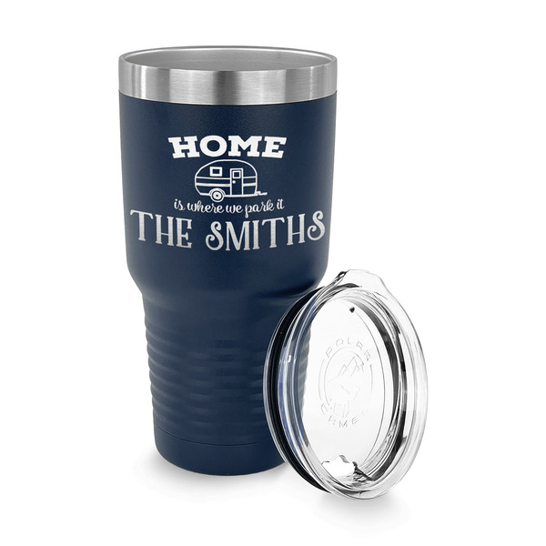 Camper 30 oz Stainless Steel Ringneck Tumblers - Navy - LID OFF