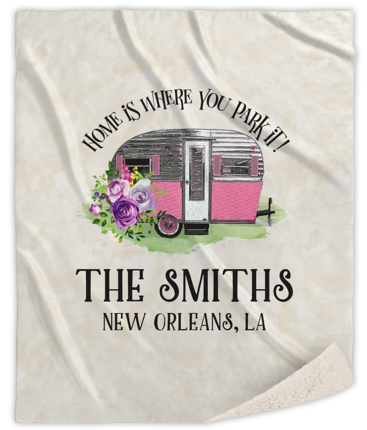 Camper Sherpa Throw Blanket (Personalized) YouCustomizeIt