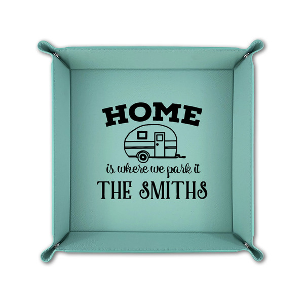 Camper 6" x 6" Teal Leatherette Snap Up Tray - FOLDED UP