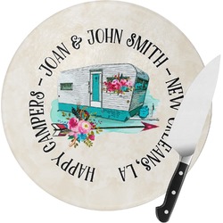 Camper Round Glass Cutting Board - Small (Personalized)