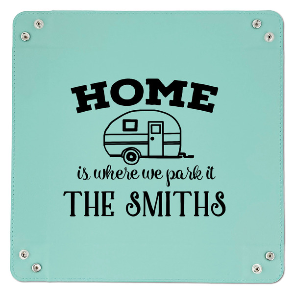 Camper 9" x 9" Teal Leatherette Snap Up Tray - APPROVAL