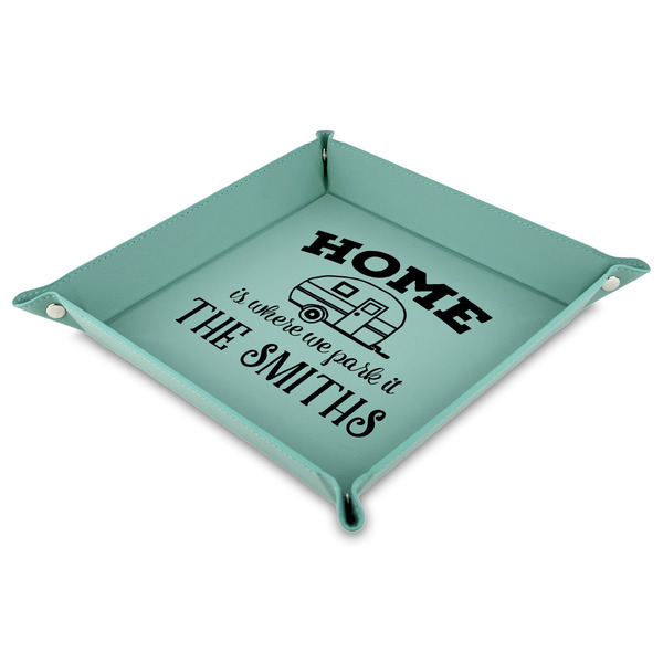 Custom Camper 9" x 9" Teal Faux Leather Valet Tray (Personalized)