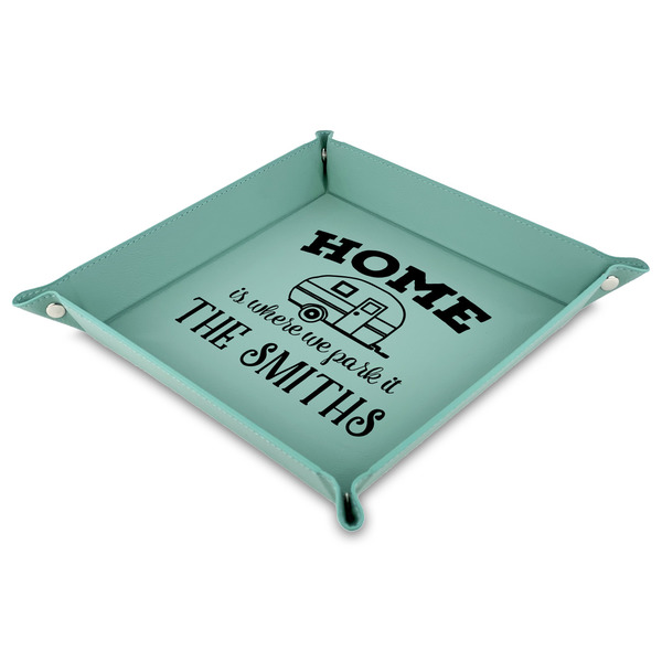 Custom Camper Faux Leather Dice Tray - 9" x 9"  - Teal (Personalized)