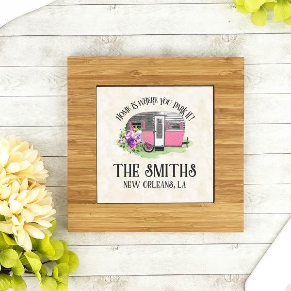 Camper Bamboo Trivet with 6" Tile - LIFESTYLE