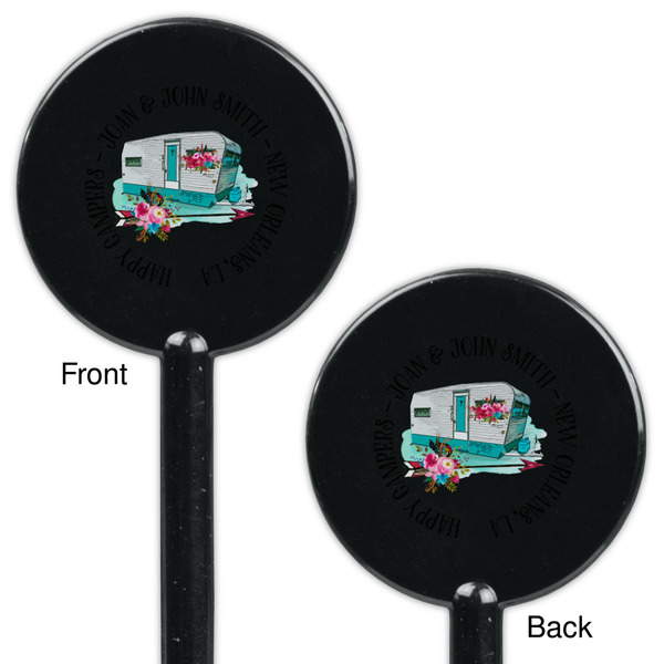 Camper Black Plastic 5.5" Stir Stick - Double Sided - Round - Front & Back