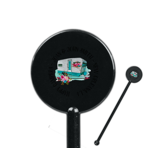 Custom Camper 5.5" Round Plastic Stir Sticks - Black - Single Sided (Personalized)