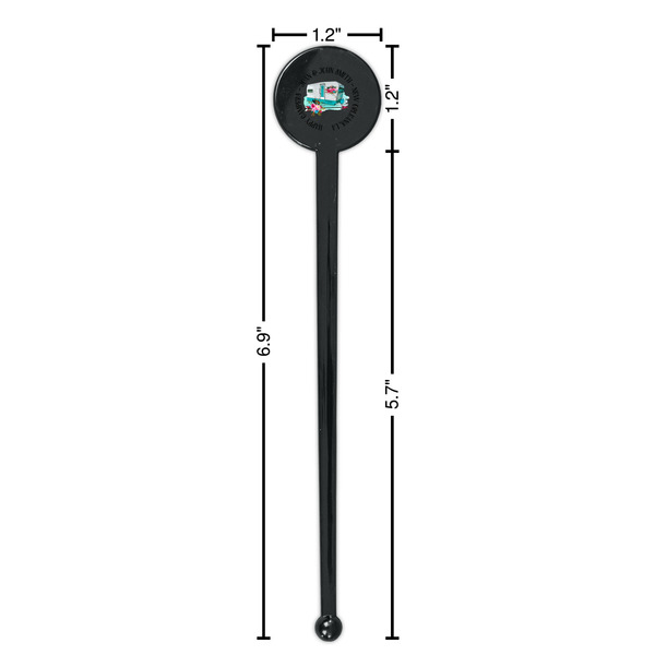 Camper Black Plastic 7" Stir Stick - Round - Dimensions