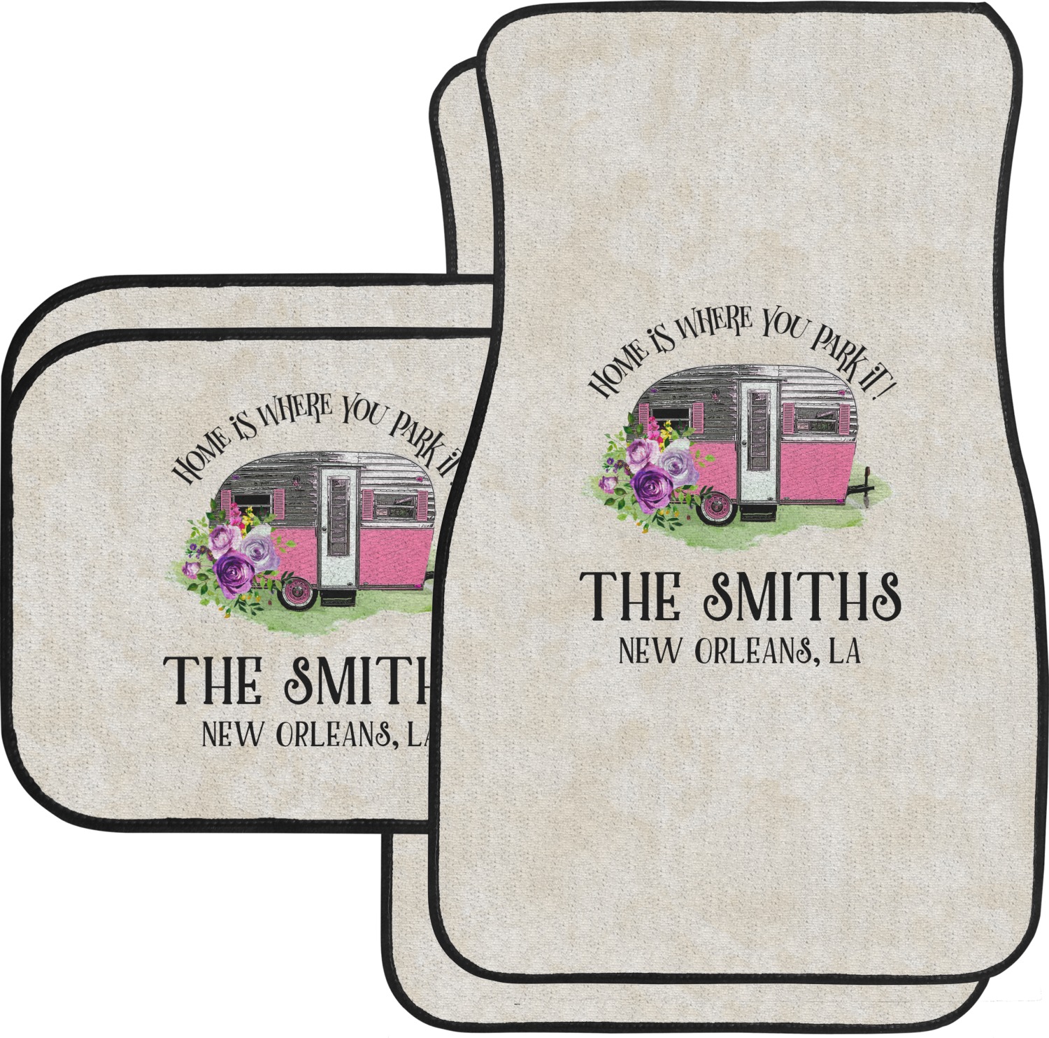 Custom Camper Car Floor Mats Set 2 Front & 2 Back (Personalized