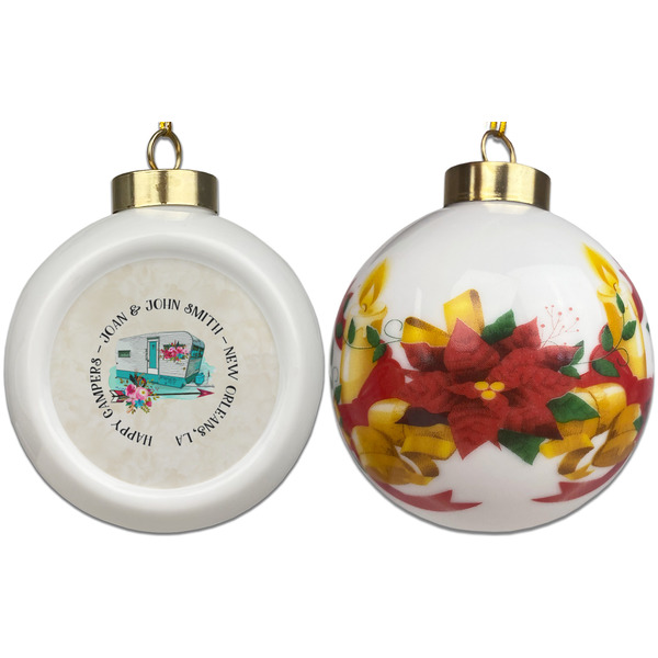 Camper Ceramic Christmas Ornament - Poinsettias (APPROVAL)