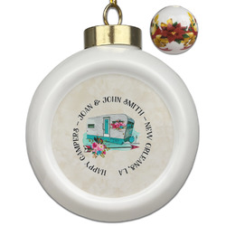 Camper Ceramic Ball Ornaments - Poinsettia Garland (Personalized)