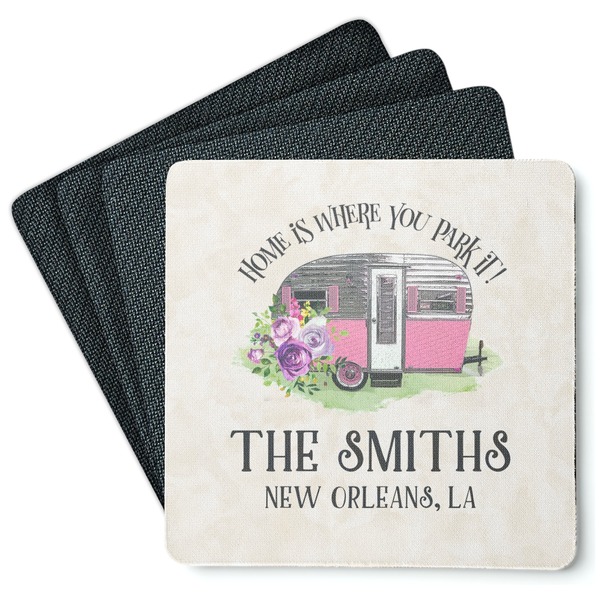 Custom Camper Square Rubber Backed Coasters - Set of 4 (Personalized)