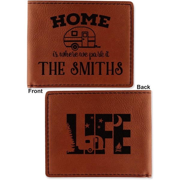 Camper Cognac Leatherette Bifold Wallets - Front and Back
