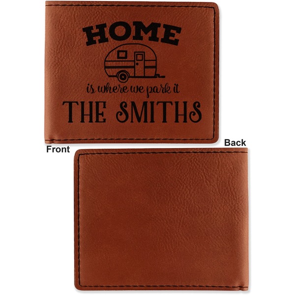 Camper Cognac Leatherette Bifold Wallets - Front and Back Single Sided - Apvl