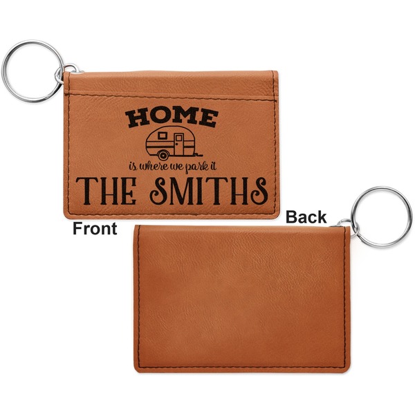 Camper Cognac Leatherette Keychain ID Holders - Front Apvl