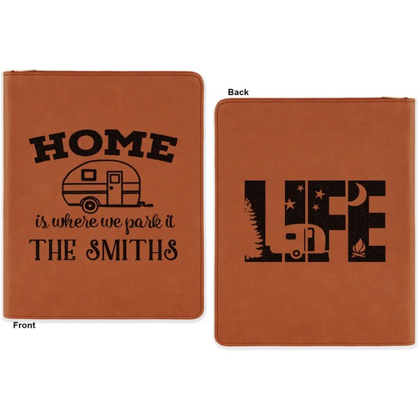 Camper Cognac Leatherette Zipper Portfolios with Notepad - Double Sided - Apvl