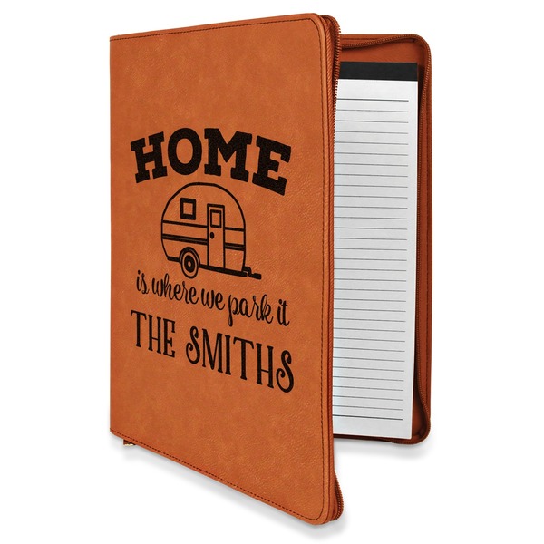 Custom Camper Leatherette Zipper Portfolio with Notepad - Double Sided (Personalized)