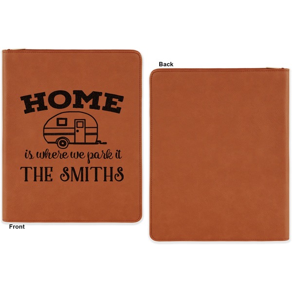 Camper Cognac Leatherette Zipper Portfolios with Notepad - Single Sided - Apvl