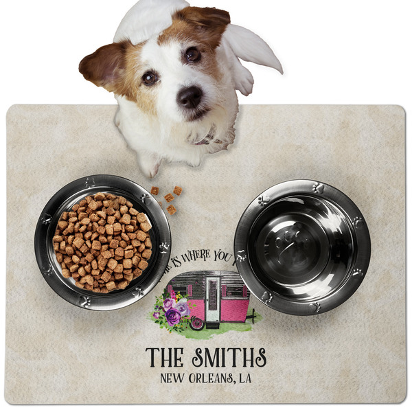 Custom Camper Dog Food Mat - Medium w/ Name or Text