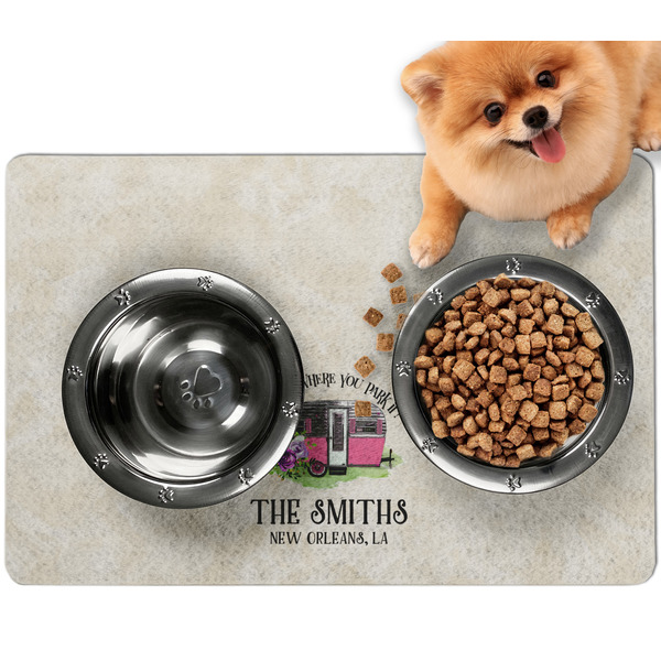 Custom Camper Dog Food Mat - Small w/ Name or Text